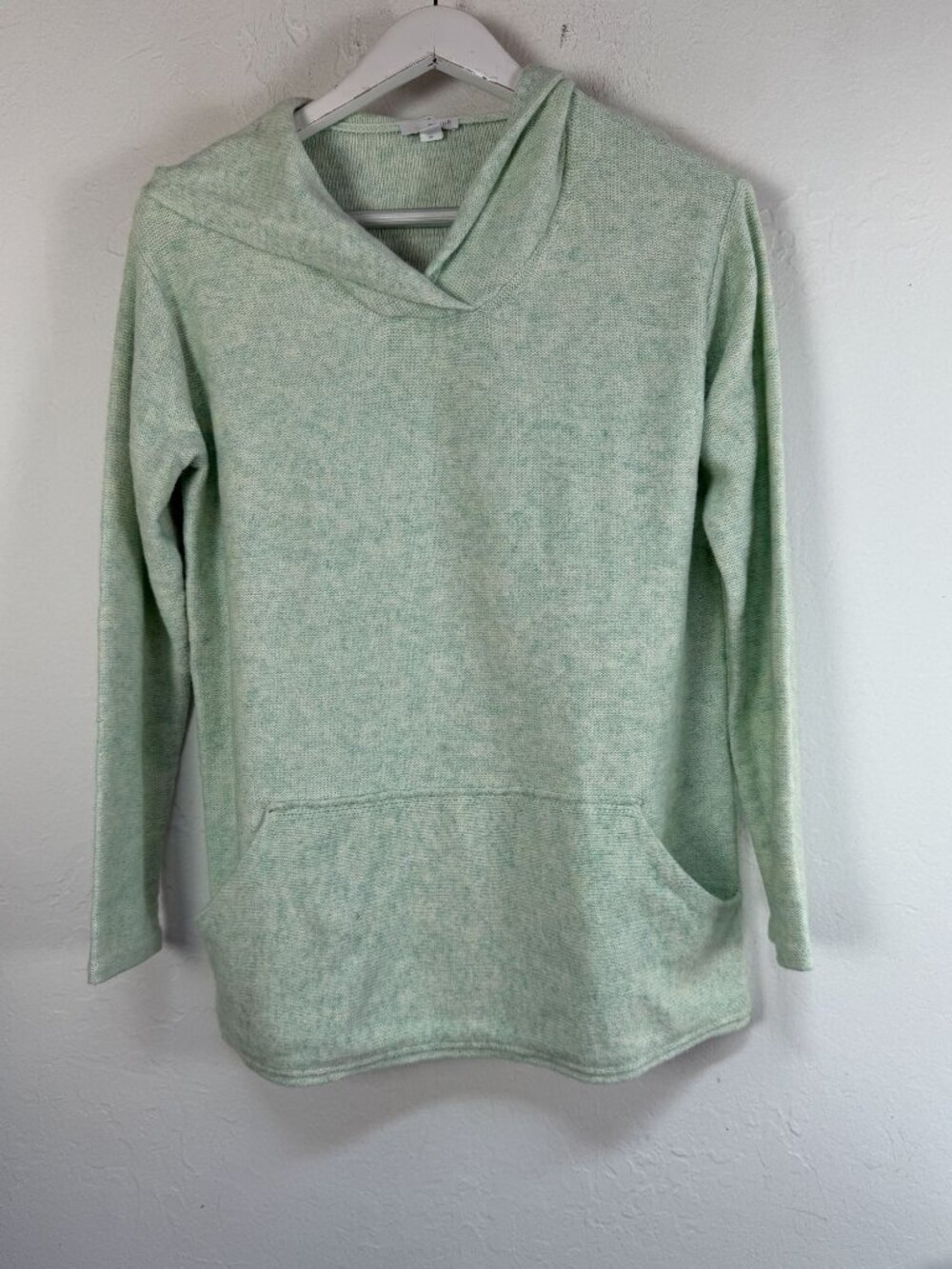 J.Jill Pure Jill Hooded Sweater Womens Small Green Wool Blend Kangaroo Pockets